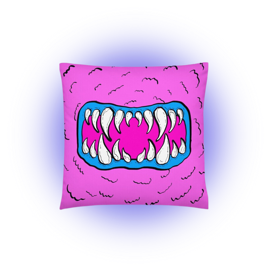 Fuschia Monster Mouth Throw Pillow