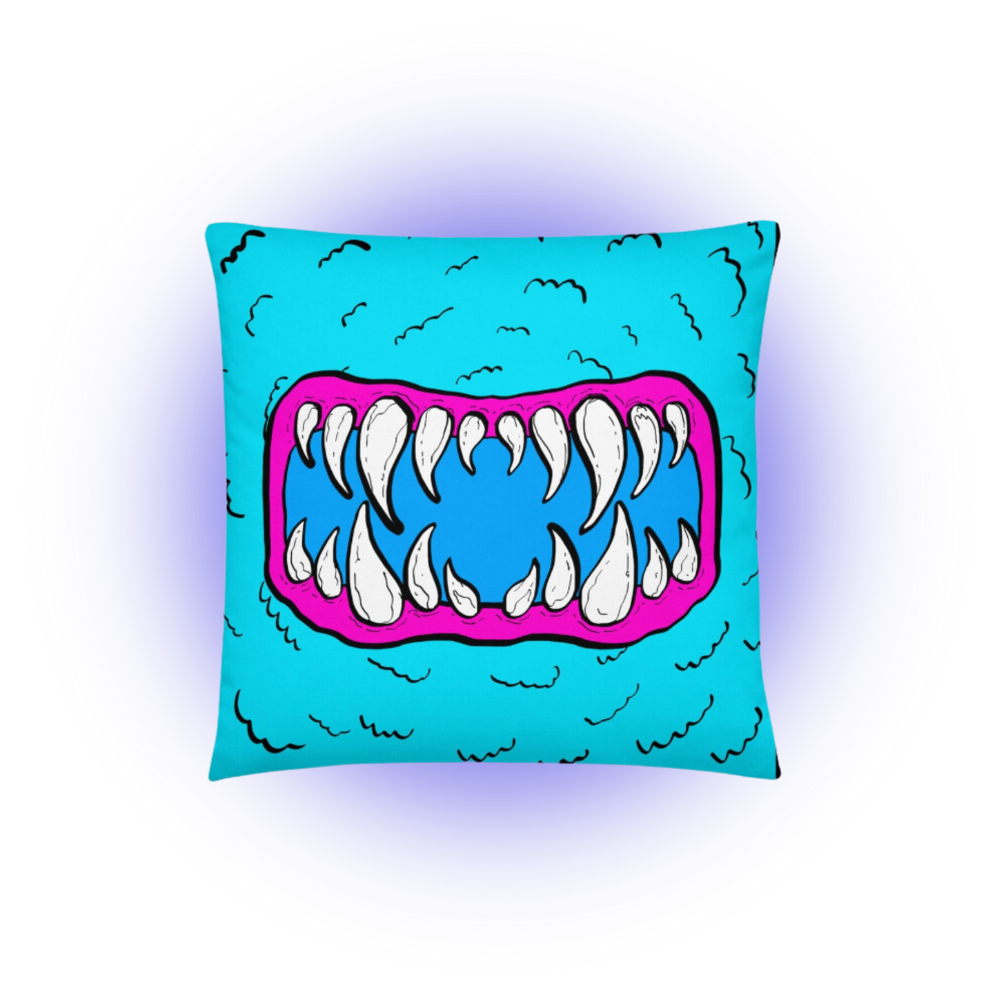 Blue Monster Mouth Throw Pillow