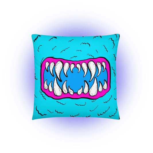 Blue Monster Mouth Throw Pillow