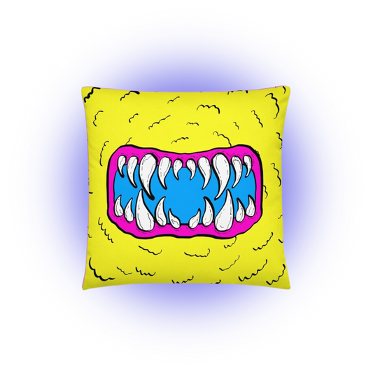 Yellow Monster Mouth Throw Pillow