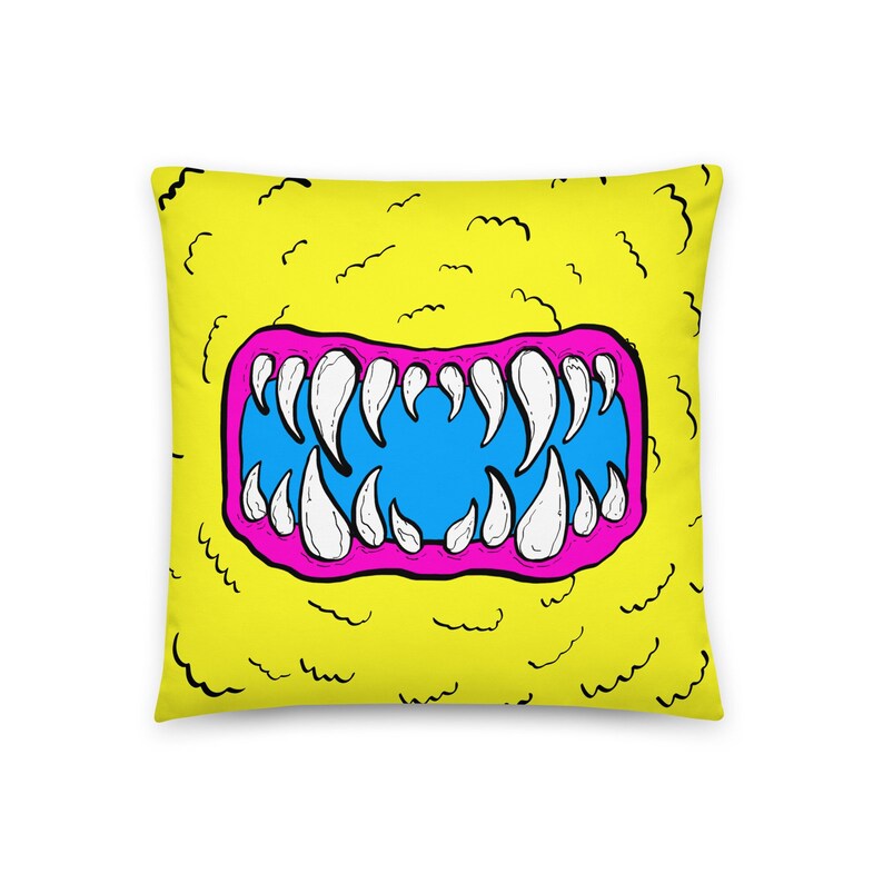 Yellow Monster Mouth Throw Pillow