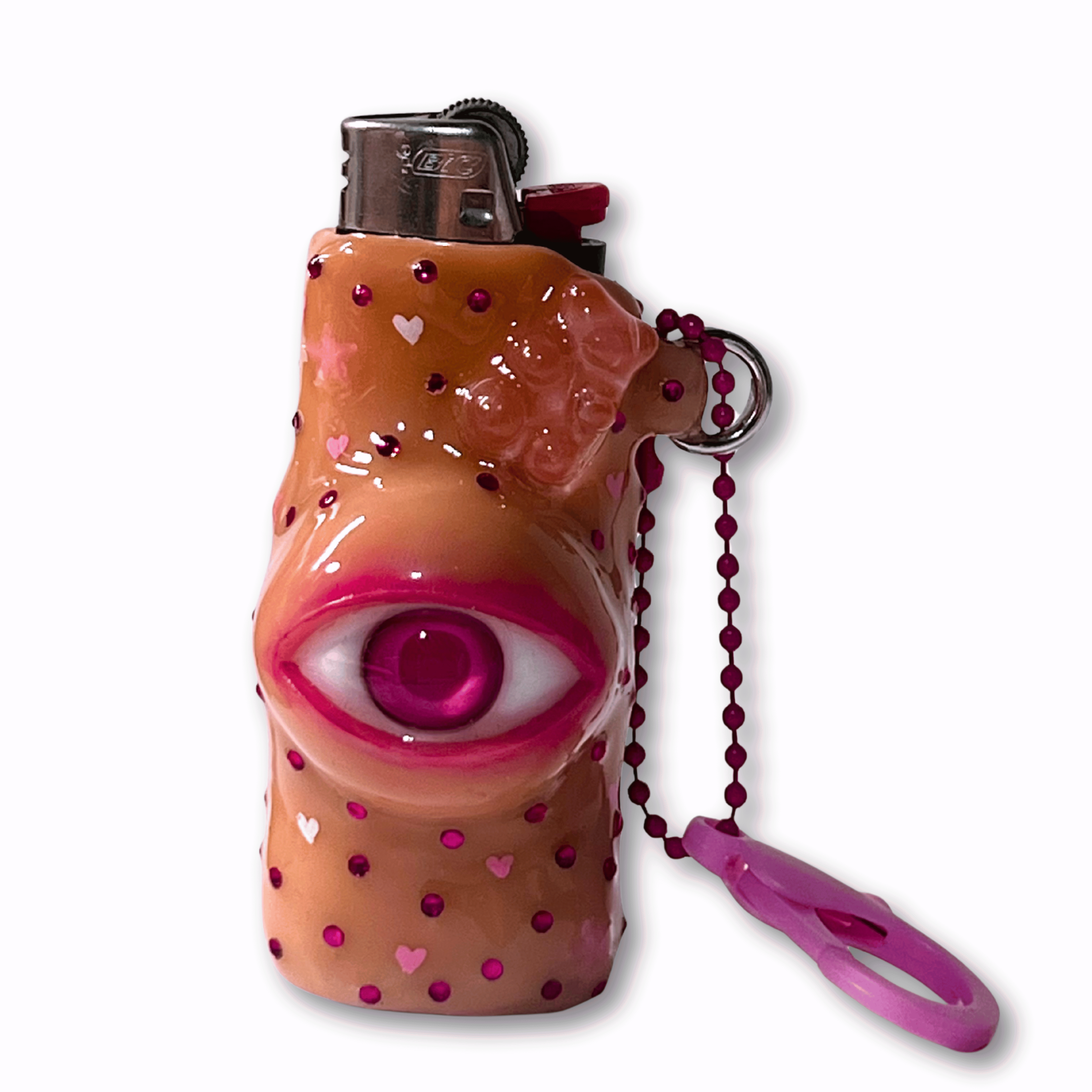 Lighter Sleeve Cover with Albino Pink Eyeball and Smile Face Trippy Art Psychedelic Festival Art Festival Accessory
