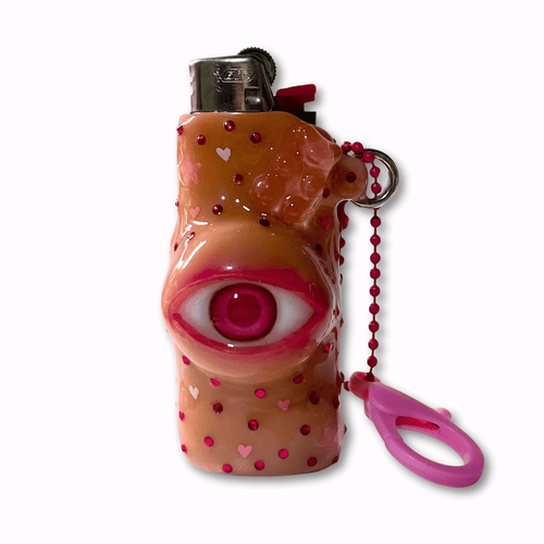 Lighter Sleeve Cover with Albino Pink Eyeball and Smile Face Trippy Art Psychedelic Festival Art Festival Accessory