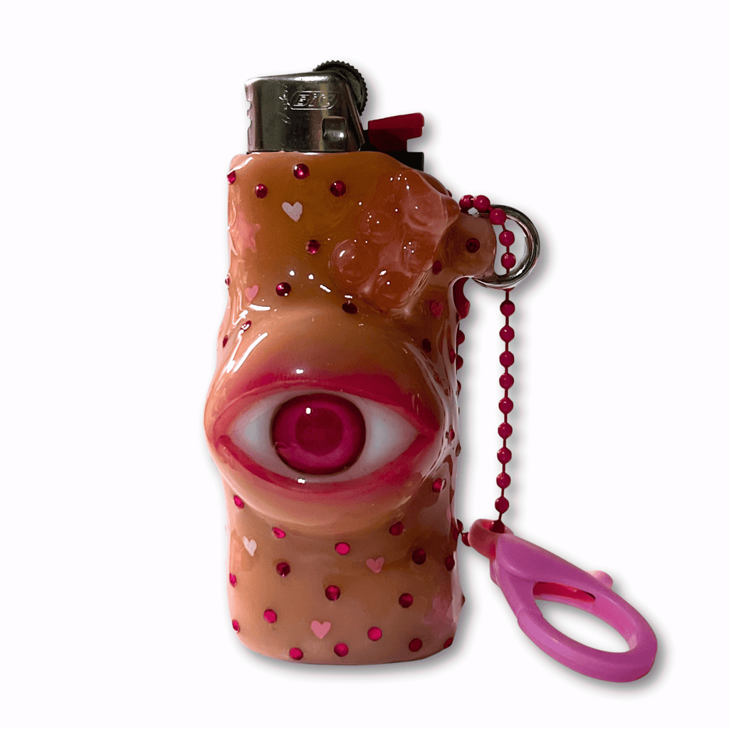 Lighter Sleeve Cover with Albino Pink Eyeball and Smile Face Trippy Art Psychedelic Festival Art Festival Accessory