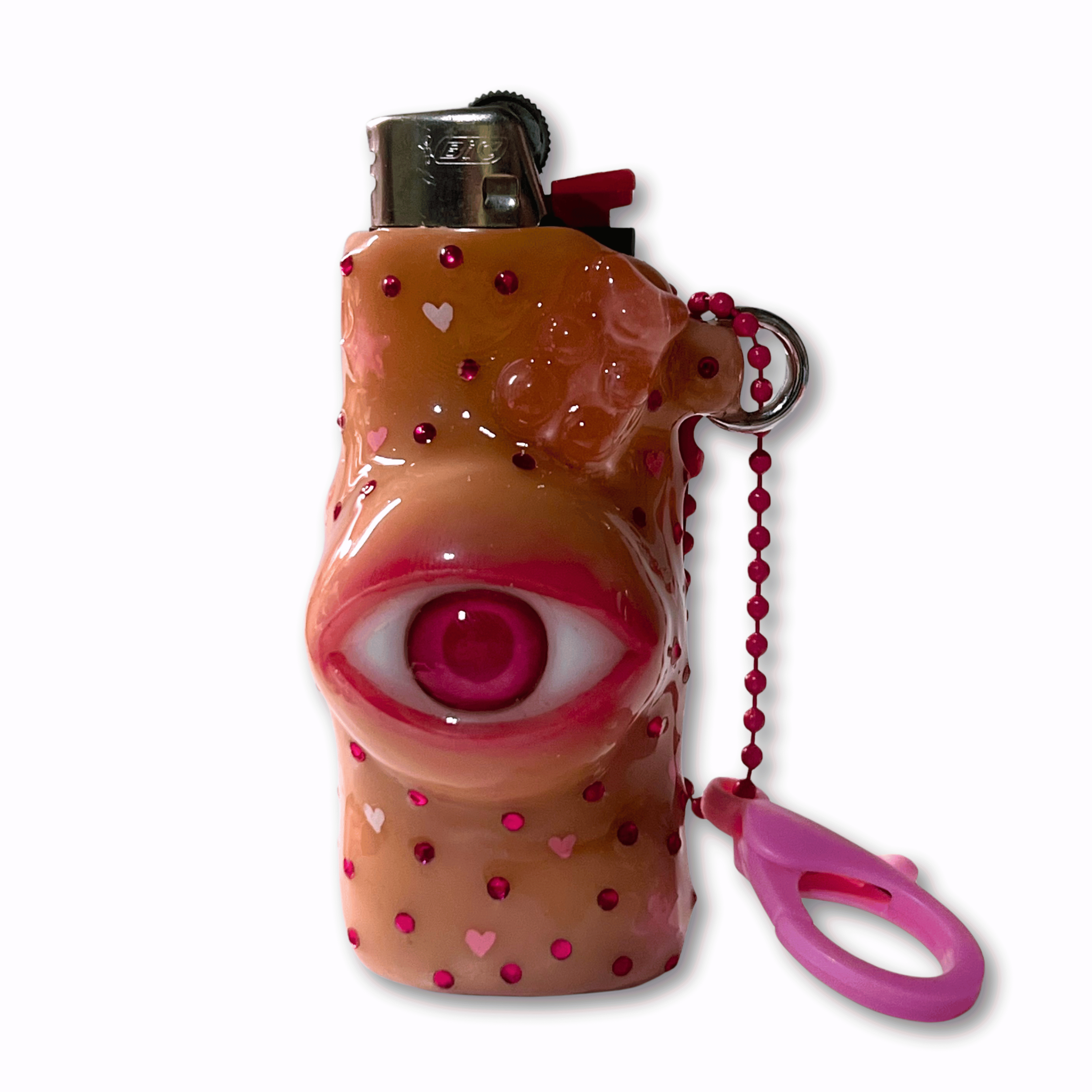 Lighter Sleeve Cover with Albino Pink Eyeball and Smile Face Trippy Art Psychedelic Festival Art Festival Accessory