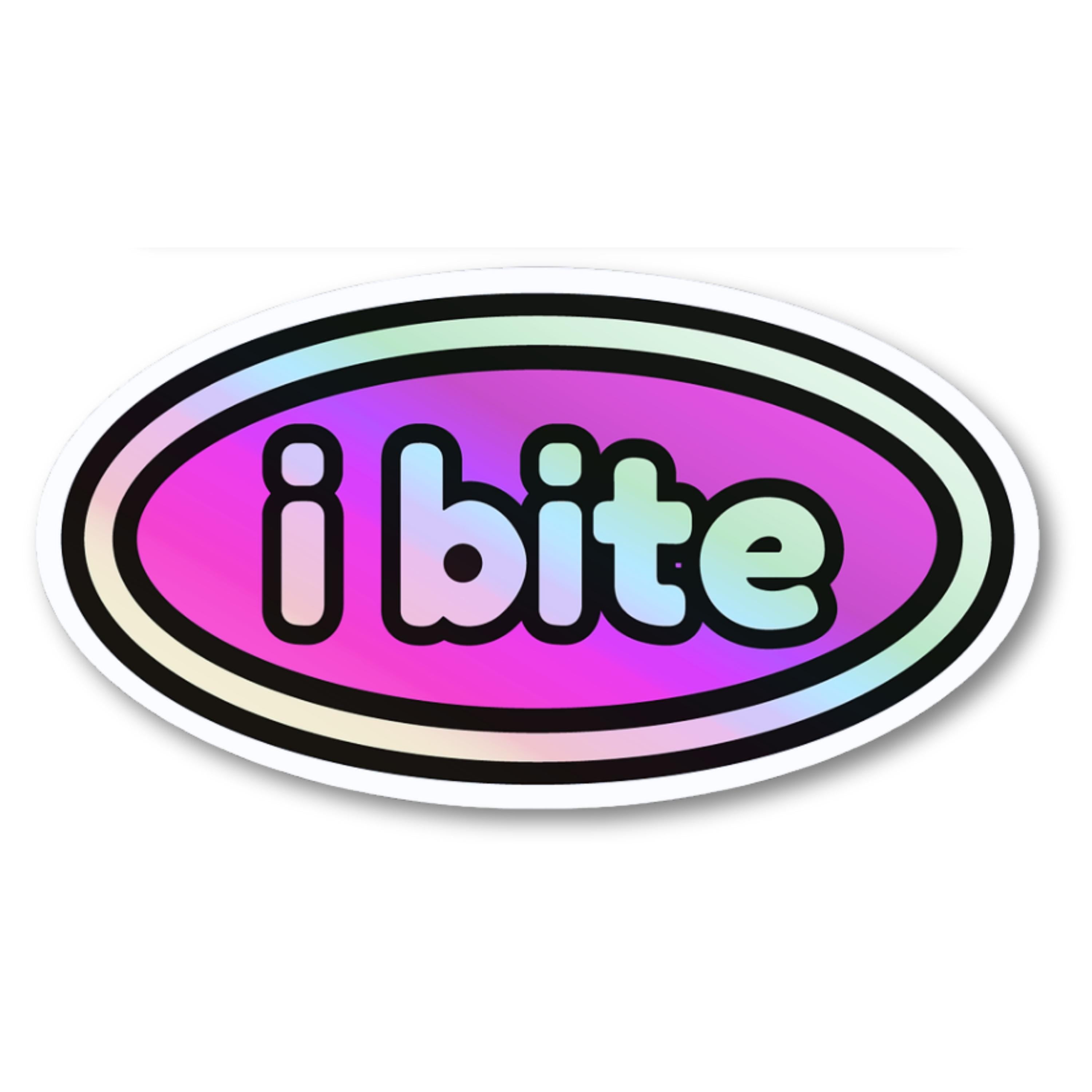 I Bite Holographic Art Sticker 3 Inches