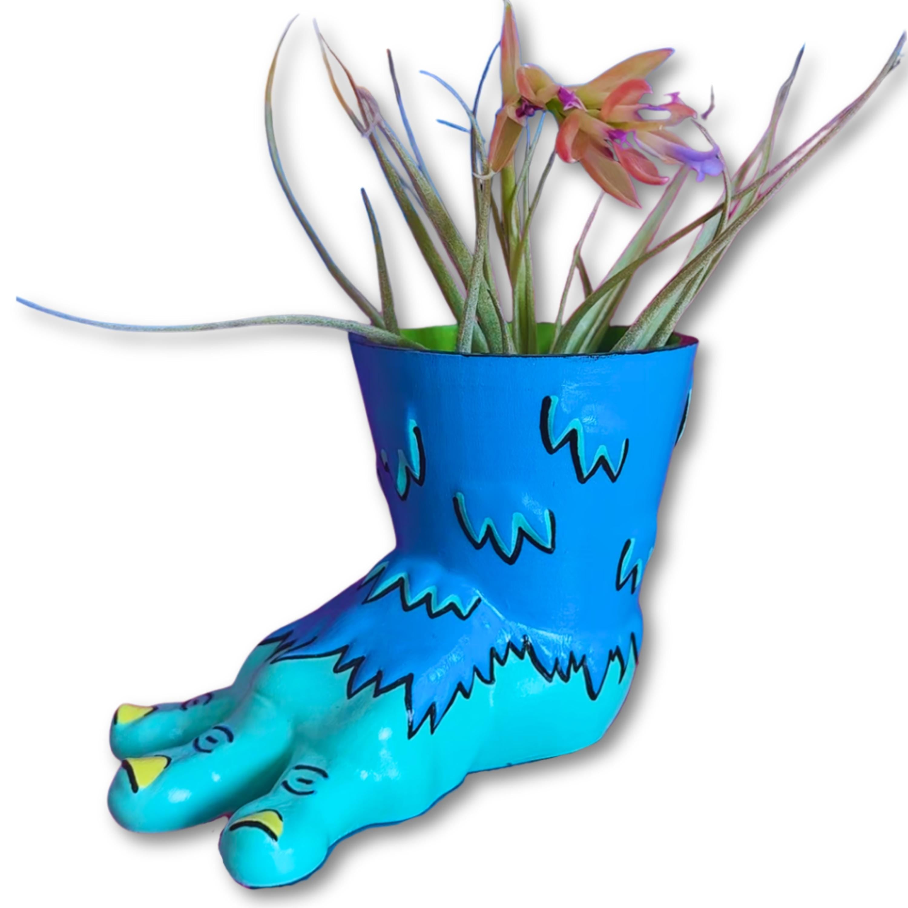 Hand-Painted Monster Foot Planter: Colorful Maximalist Indoor Decor