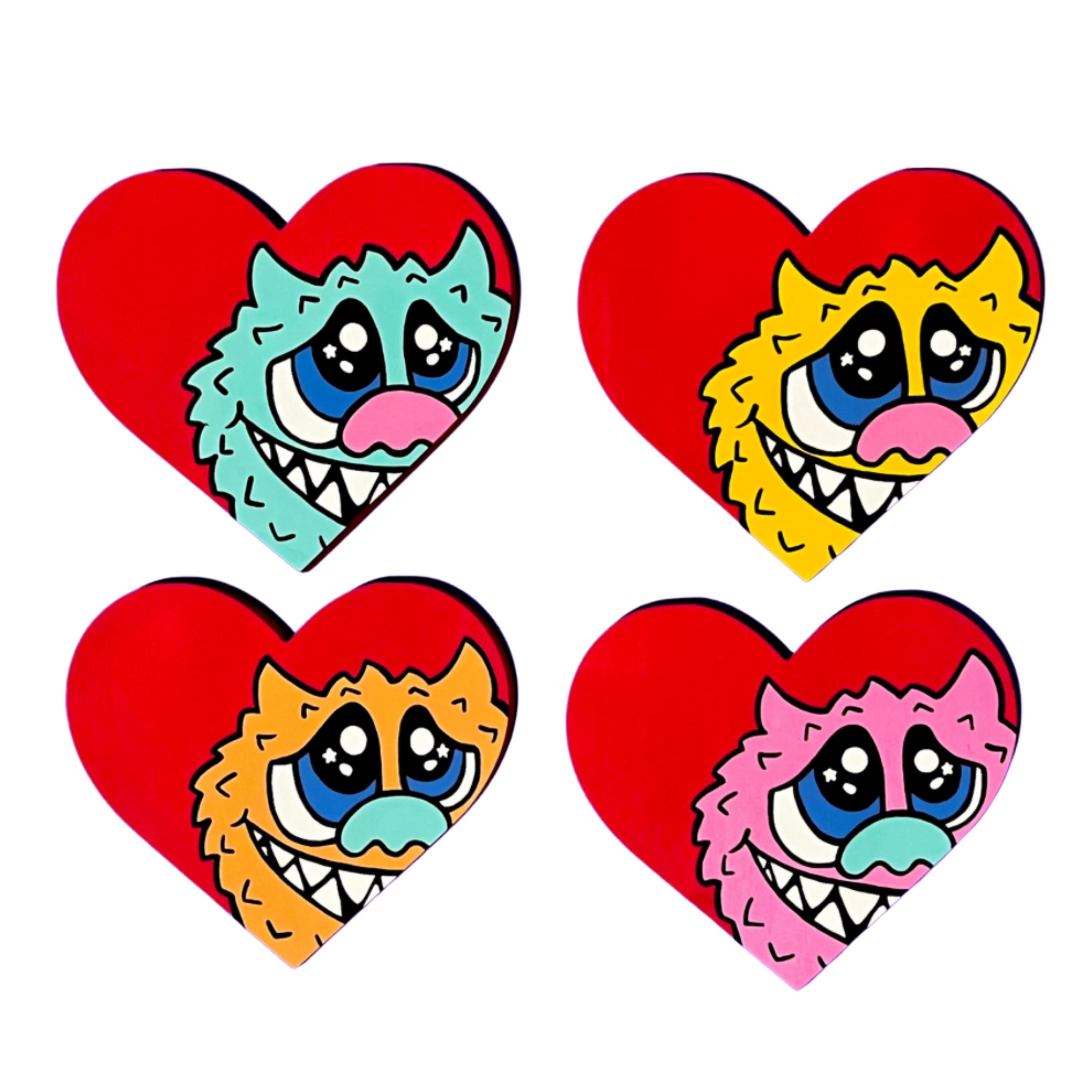 Monster Heart Painting on Wood: Wall Art, Set of 4