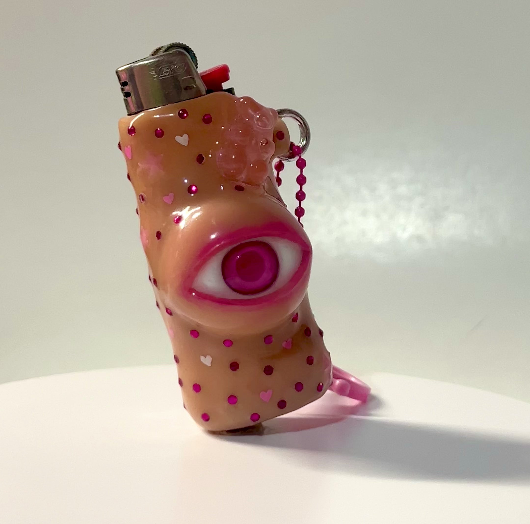 Lighter Sleeve Cover with Albino Pink Eyeball and Smile Face Trippy Art Psychedelic Festival Art Festival Accessory