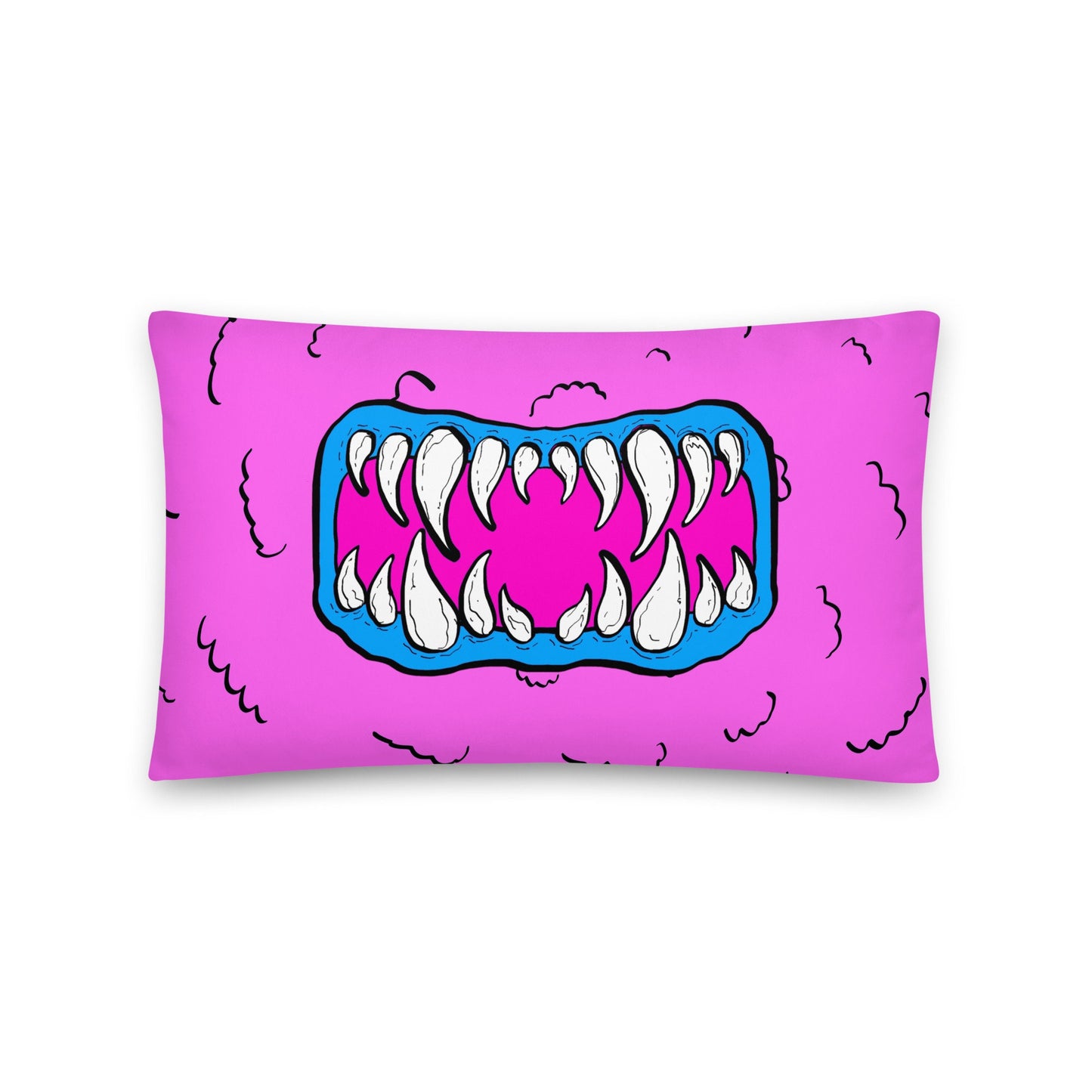 Fuschia Monster Mouth Throw Pillow