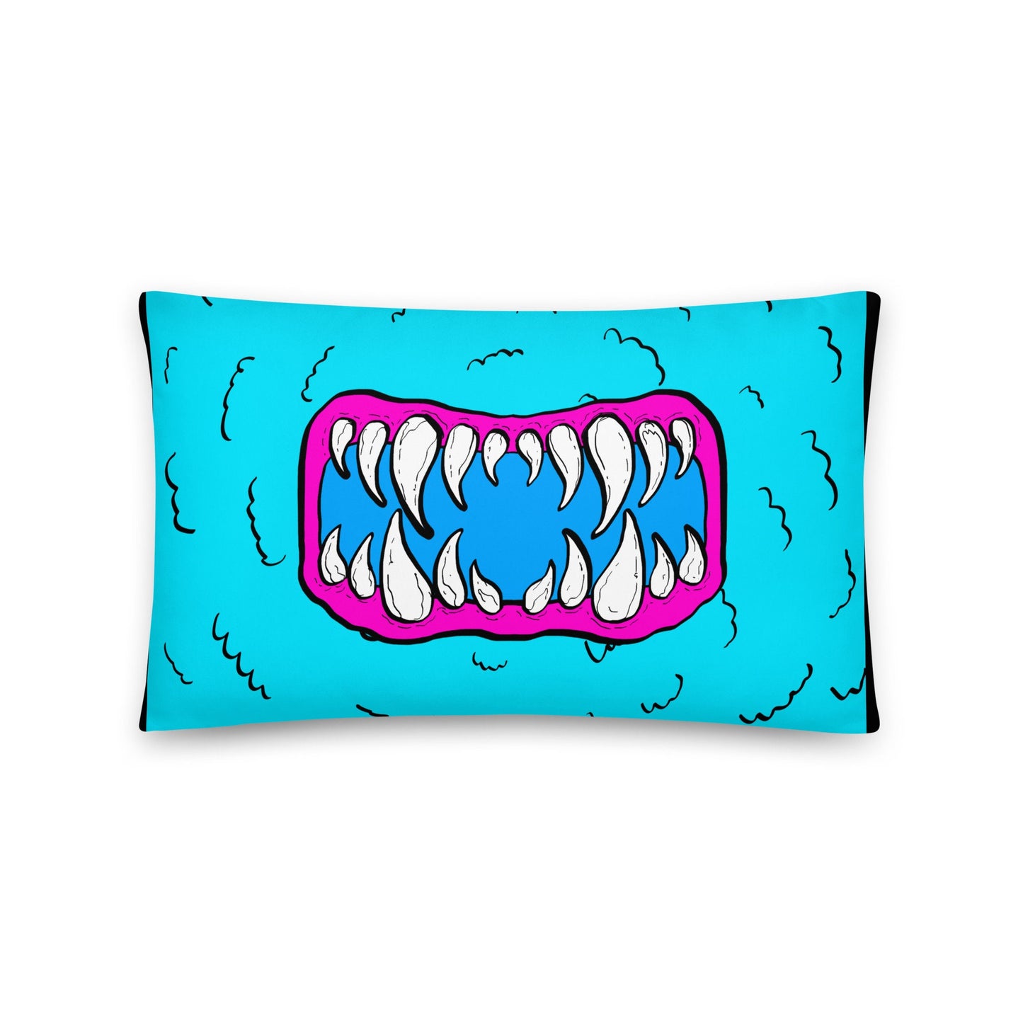 Blue Monster Mouth Throw Pillow