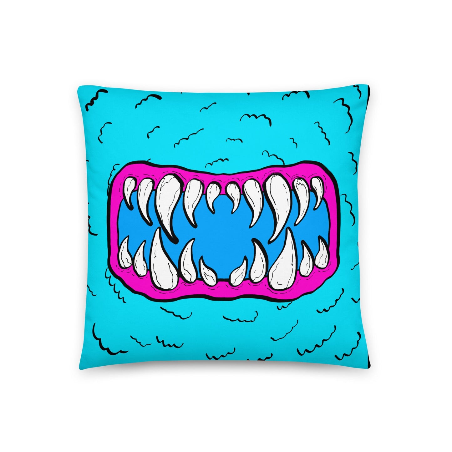 Blue Monster Mouth Throw Pillow