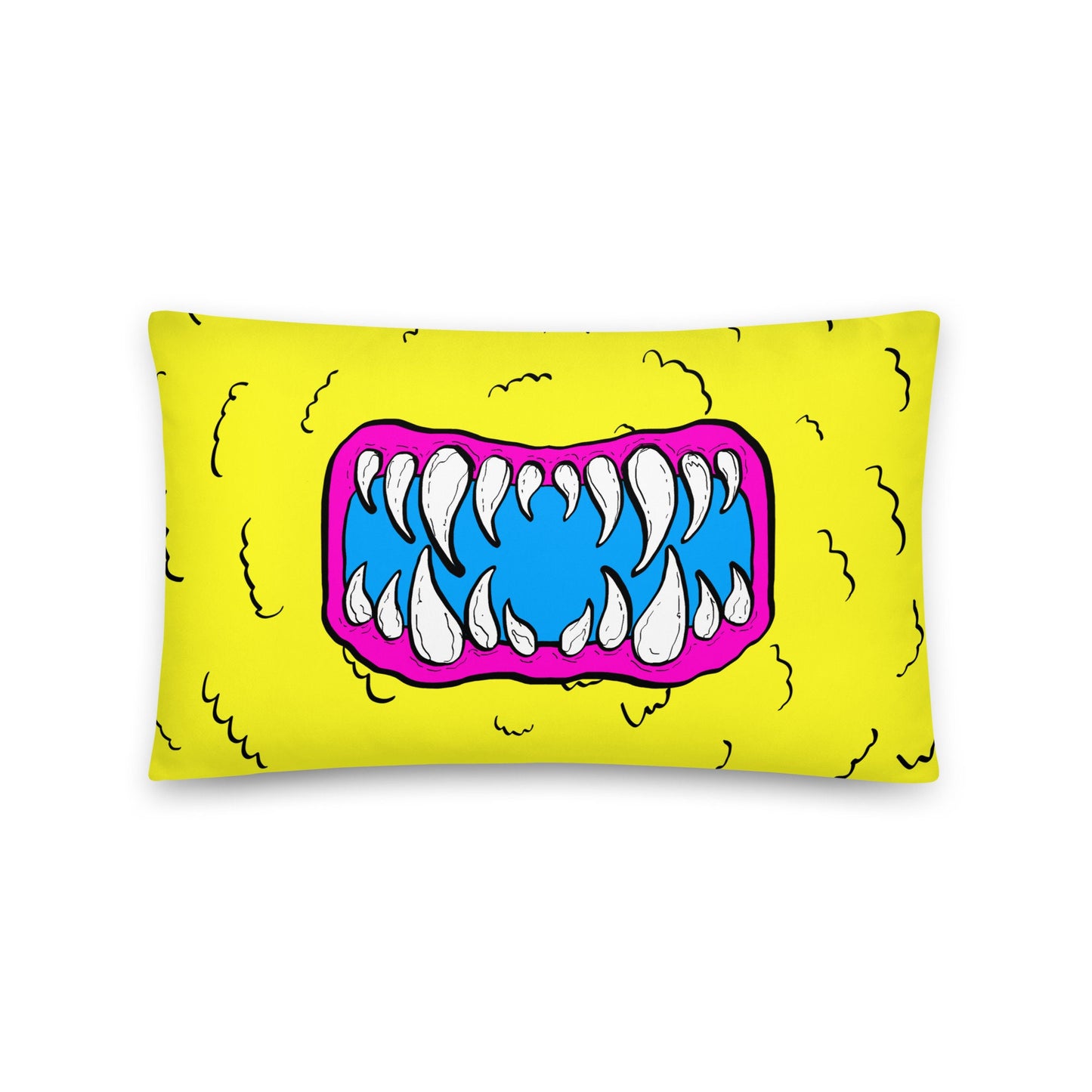 Yellow Monster Mouth Throw Pillow