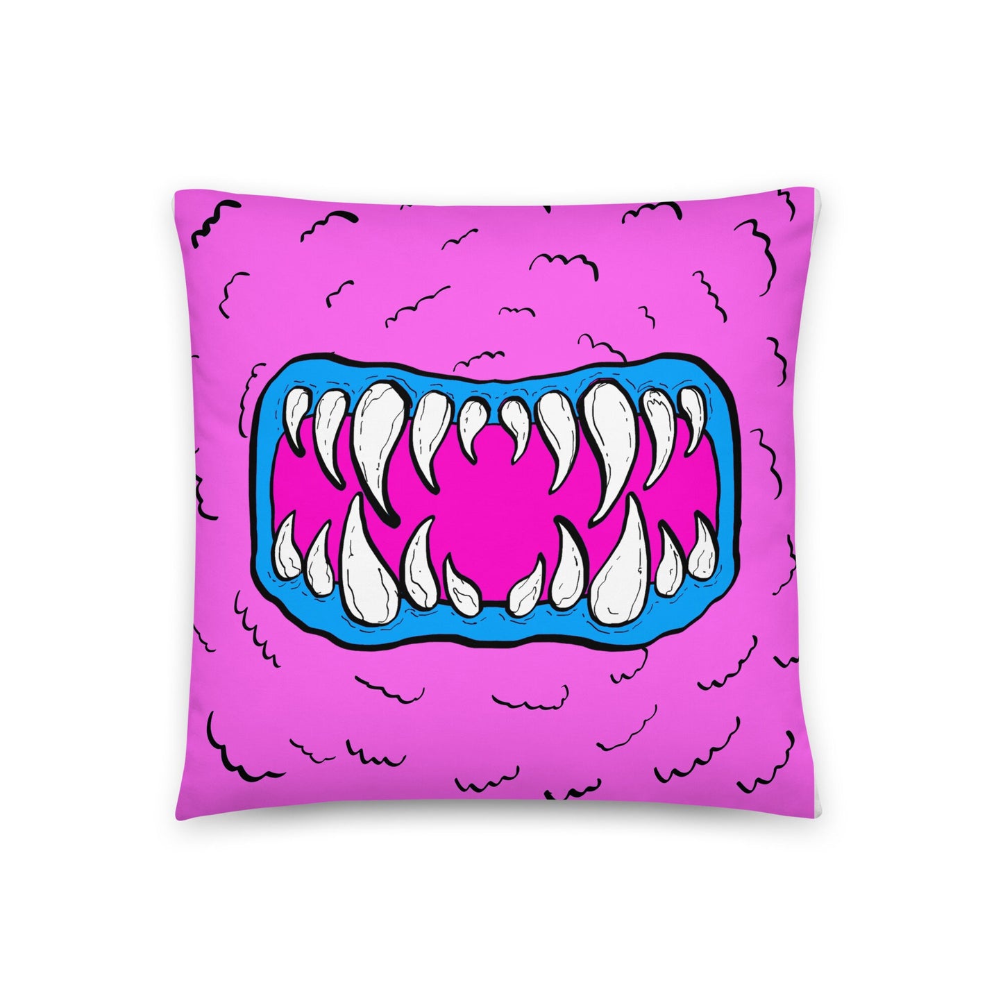 Fuschia Monster Mouth Throw Pillow